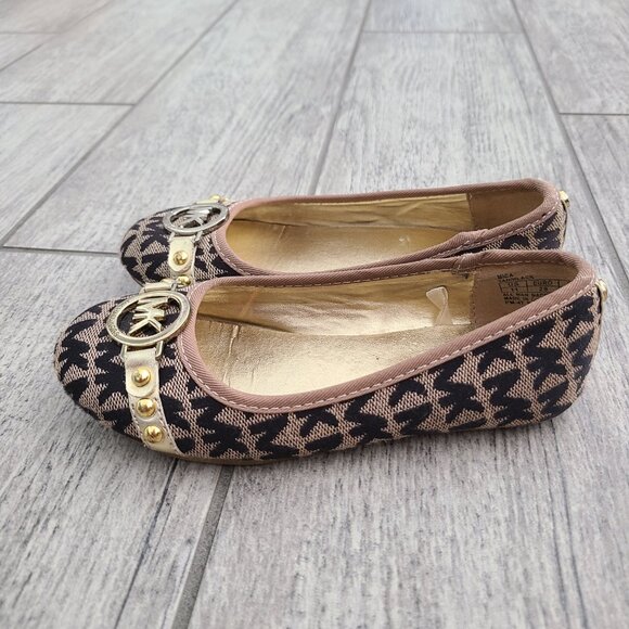 MICHAEL Michael Kors “Mica” Monogram Kids Ballet Flats Shoes Tan/Black Size 11 - Picture 5 of 11